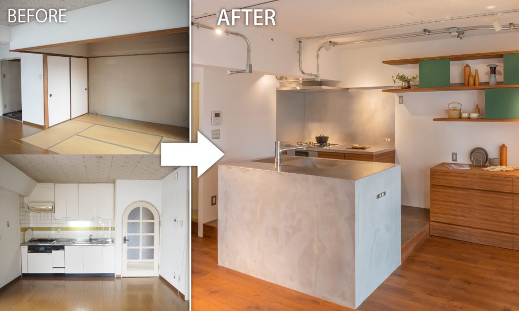 カフェスタイルのキッチン空間リフォームのBEFOREAFTER