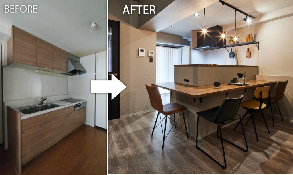 インダストリアルなキッチン空間リフォームのBEFOREAFTER